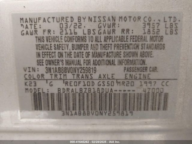 3N1AB8BV0NY259819 Nissan Sentra S Xtronic Cvt