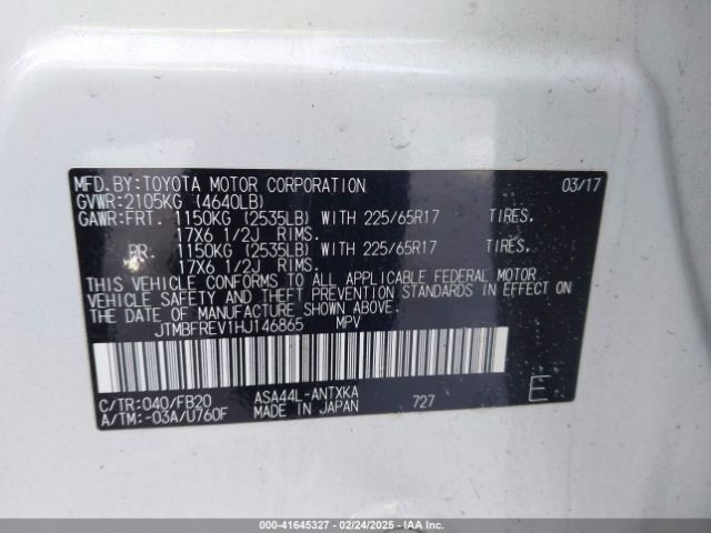 JTMBFREV1HJ146865 Toyota RAV4 LE