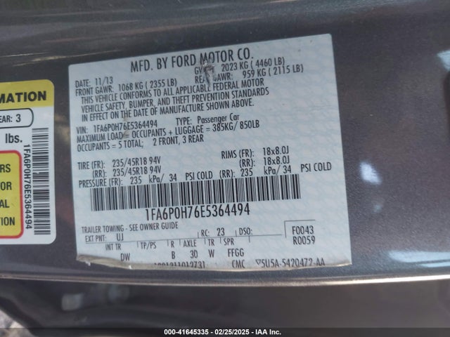 Ford FUSION SE 2014 1FA6P0H76E5364494 Image 9