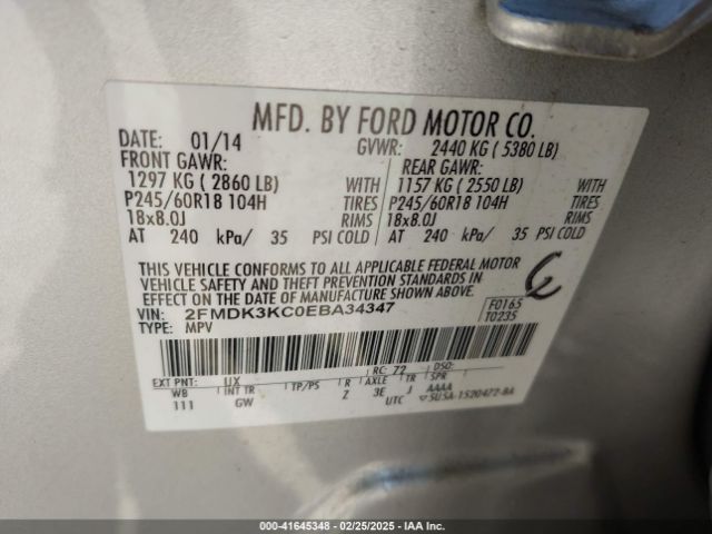 2FMDK3KC0EBA34347 Ford Edge Limited