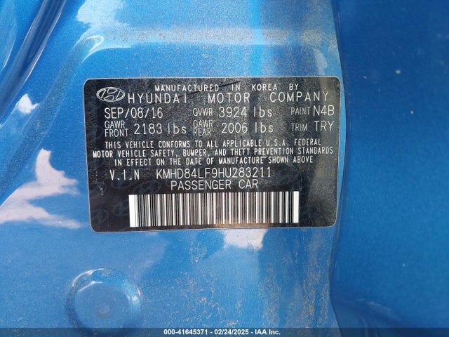 KMHD84LF9HU283211 Hyundai Elantra Limited