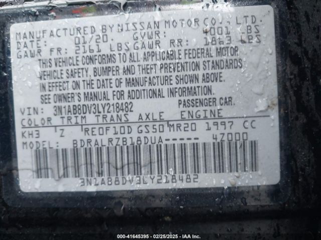 3N1AB8DV3LY218482 Nissan Sentra Sr Xtronic Cvt