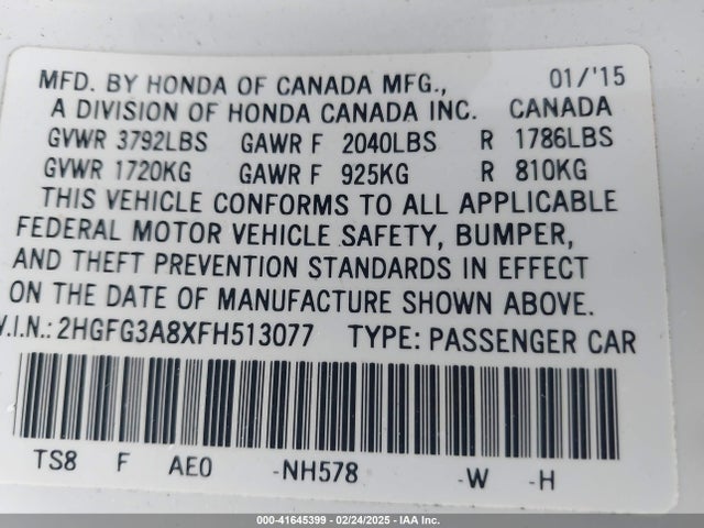 2HGFG3A8XFH513077 Honda CIVIC EX