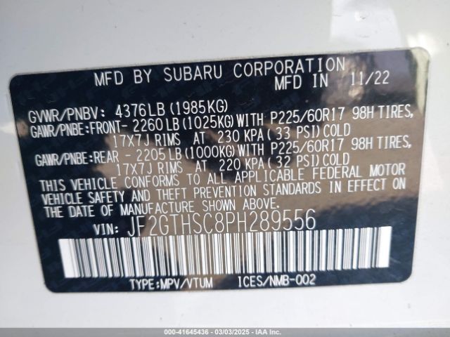 JF2GTHSC8PH289556 Subaru Crosstrek Sport