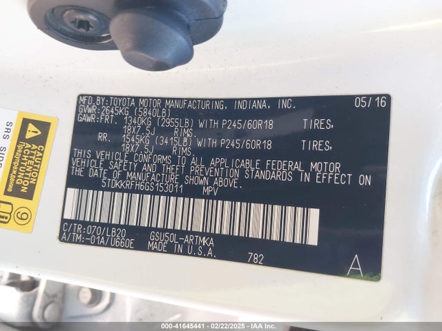 5TDKKRFH6GS153011 Toyota Highlander Xle V6