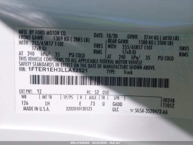 2020 FORD RANGER 1FTER1EH3LLA82521 Photo 8