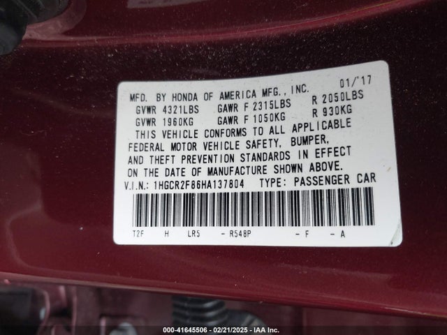 Honda Accord Ex-l 2017 1HGCR2F86HA137804 Image 9
