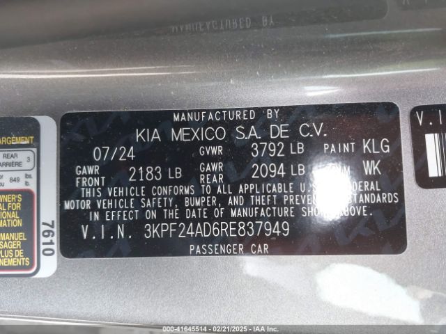 3KPF24AD6RE837949 KIA Forte Lxs