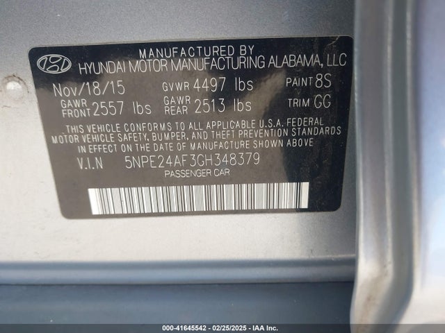 Hyundai SONATA SE 2016 5NPE24AF3GH348379 Image 9