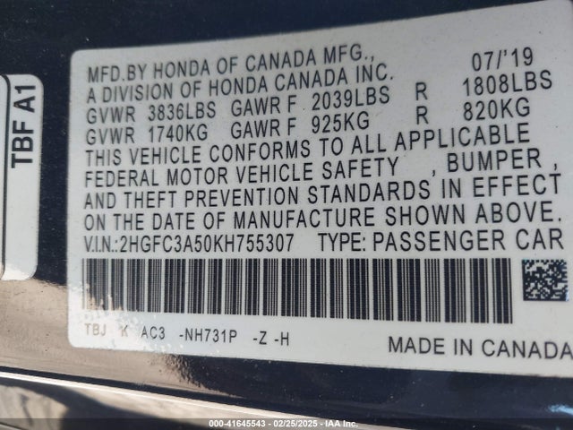 Honda CIVIC SI 2019 2HGFC3A50KH755307 Image 9