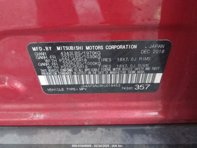 JA4AP3AU3KU018453 Mitsubishi Outlander Sport 2.0 Es