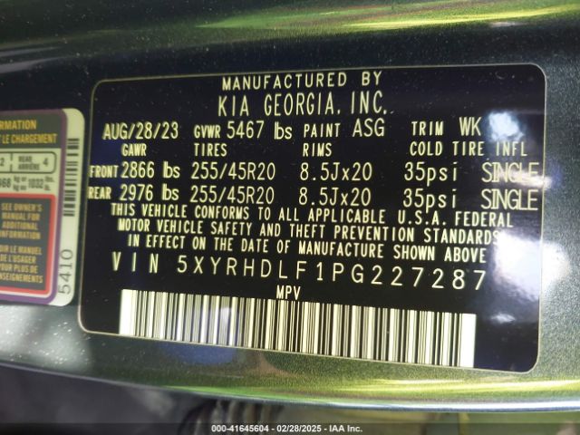 5XYRHDLF1PG227287 KIA Sorento X-line Ex