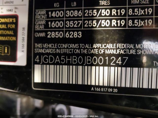 4JGDA5HB0JB001247 Mercedes-Benz Gle 350 4matic