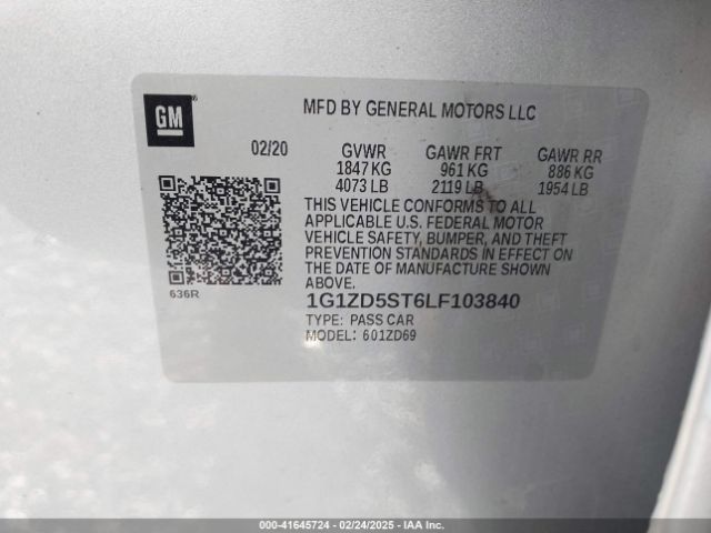 1G1ZD5ST6LF103840 Chevrolet Malibu Fwd Lt