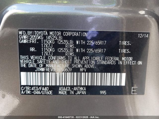 JTMWFREV0FD050609 Toyota Rav4 Xle