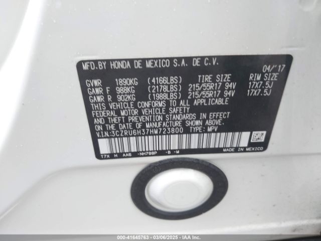 3CZRU6H37HM723800 Honda HR-V LX