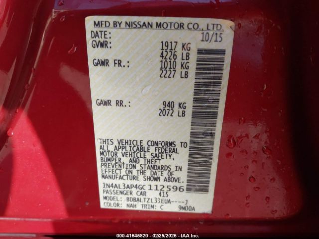 1N4AL3AP4GC112596 Nissan Altima 2.5 Sl