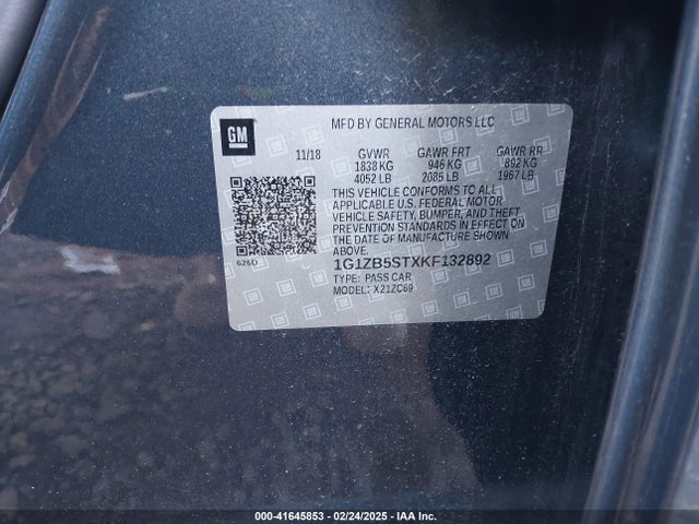 1G1ZB5STXKF132892 Chevrolet Malibu 1ls