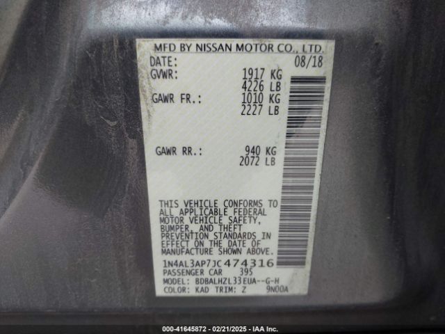 1N4AL3AP7JC474316 Nissan Altima 2.5 Sr