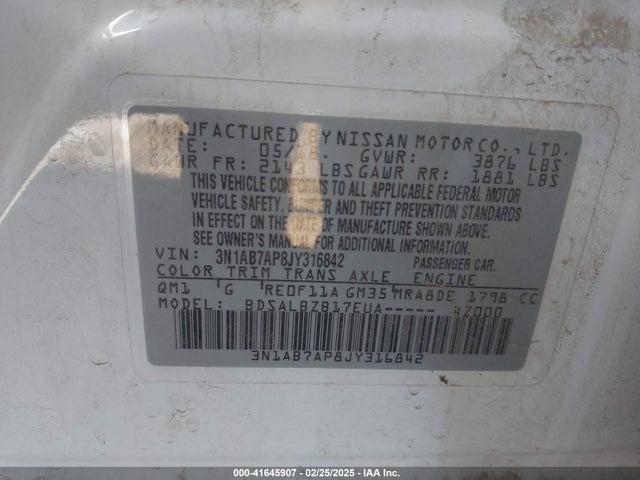 3N1AB7AP8JY316842 Nissan SENTRA S