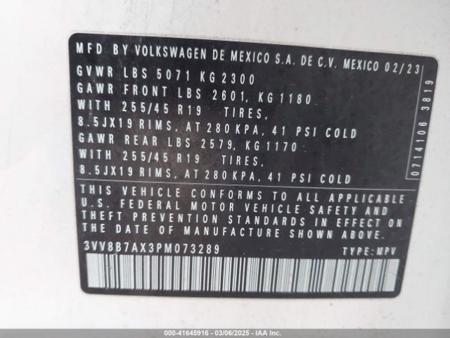 2023 VOLKSWAGEN TIGUAN 3VV8B7AX3PM073289 Photo 8