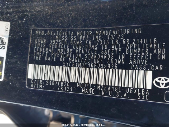 5YFB4MDE1RP099926 Toyota COROLLA LE