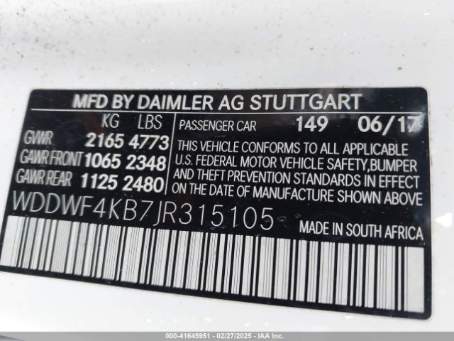 WDDWF4KB7JR315105 Mercedes-Benz C 300 4matic