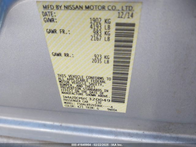 1N4AZ0CP6FC320049 Nissan LEAF S