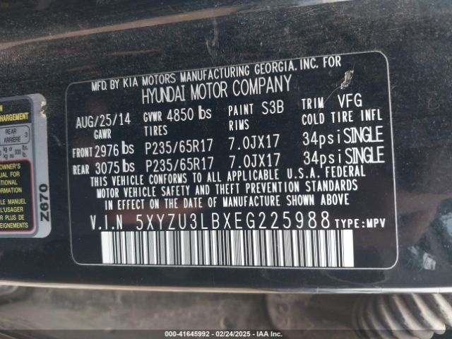 5XYZU3LBXEG225988 Hyundai Santa Fe Sport 2.4l