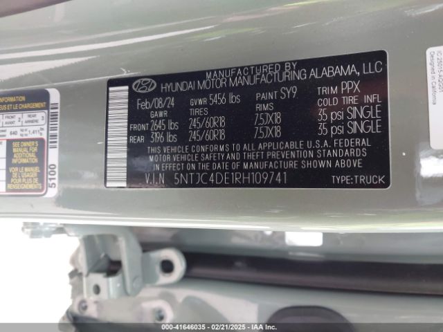 5NTJC4DE1RH109741 Hyundai Santa Cruz Sel