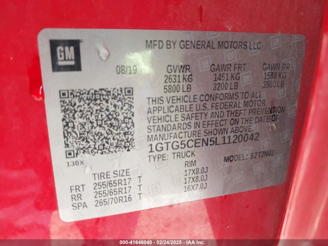 1GTG5CEN5L1120042 GMC Canyon 2wd  Short Box Sle