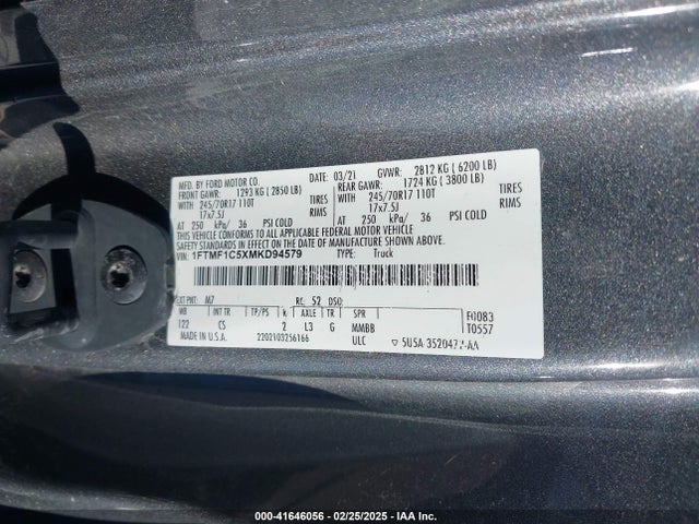 Ford 4v 2021 1FTMF1C5XMKD94579 Image 9