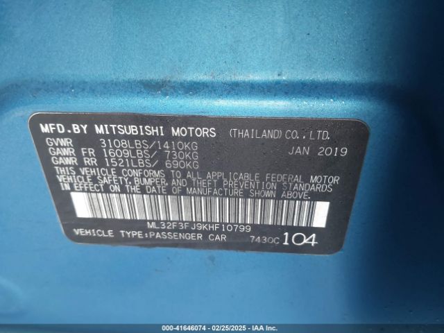 ML32F3FJ9KHF10799 Mitsubishi Mirage G4 Es