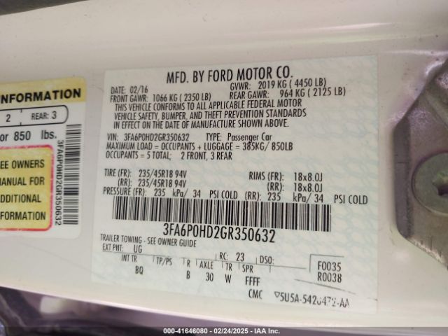 2016 FORD FUSION 3FA6P0HD2GR350632 Photo 8