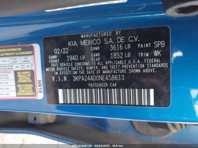 3KPA24AD0NE458613 KIA RIO S