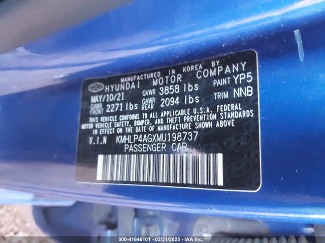 KMHLP4AGXMU198737 Hyundai Elantra Limited