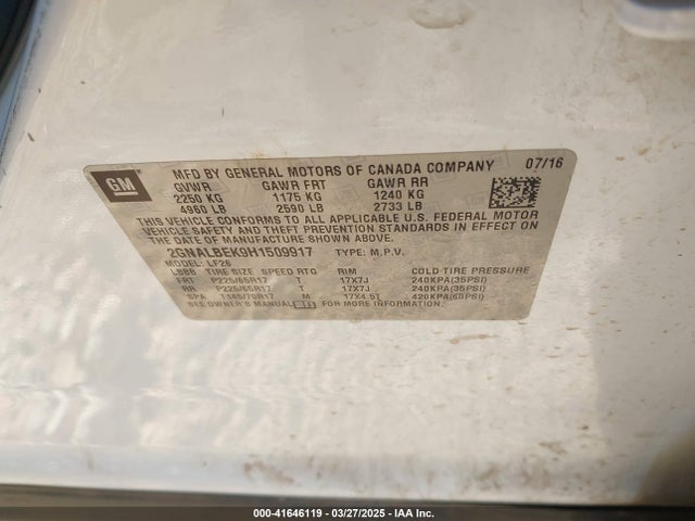 2GNALBEK9H1509917 Chevrolet EQUINOX LS