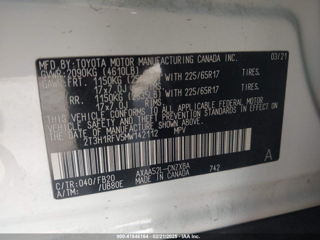 2T3H1RFV5MW142112 Toyota RAV4 LE