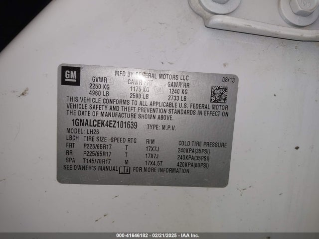 1GNALCEK4EZ101639 Chevrolet Equinox 2lt