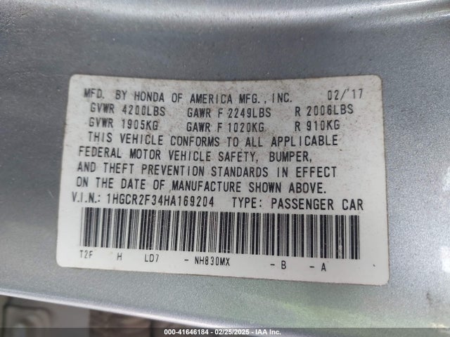 1HGCR2F34HA169204 Honda ACCORD LX