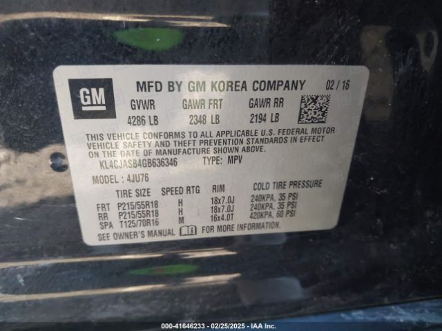 KL4CJASB4GB636346 Buick Encore