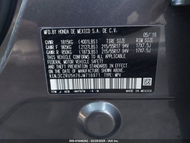 3CZRU5H76JM716971 Honda Hr-v Ex-l