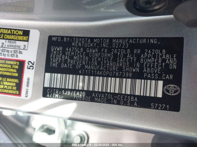 4T1T11AK0PU787398 Toyota CAMRY SE