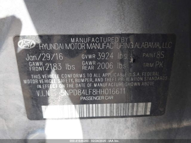 5NPD84LF8HH016611 Hyundai Elantra Limited