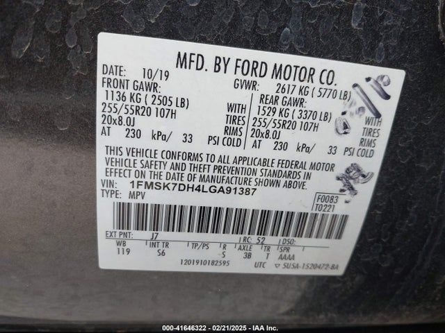 1FMSK7DH4LGA91387 Ford EXPLORER XLT