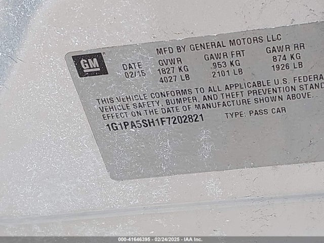 1G1PA5SH1F7202821 Chevrolet Cruze Ls Auto
