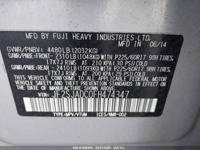 JF2SJADC0FH474347 Subaru Forester 2.5i Premium
