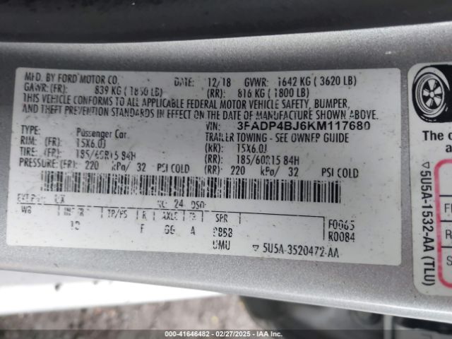 3FADP4BJ6KM117680 Ford FIESTA SE