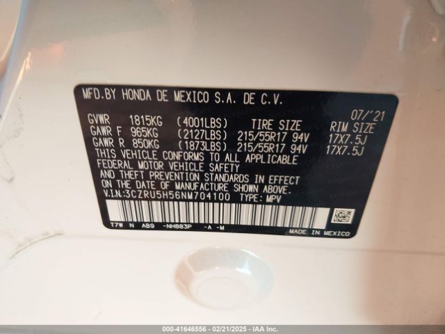 3CZRU5H56NM704100 Honda Hr-v 2wd Ex