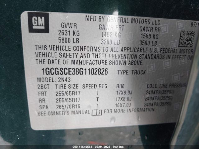 1GCGSCE38G1102826 Chevrolet Colorado Lt